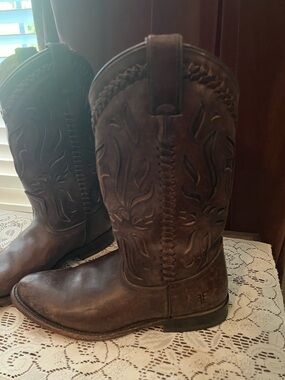 Frye Brown Leather Western Ankle Boots